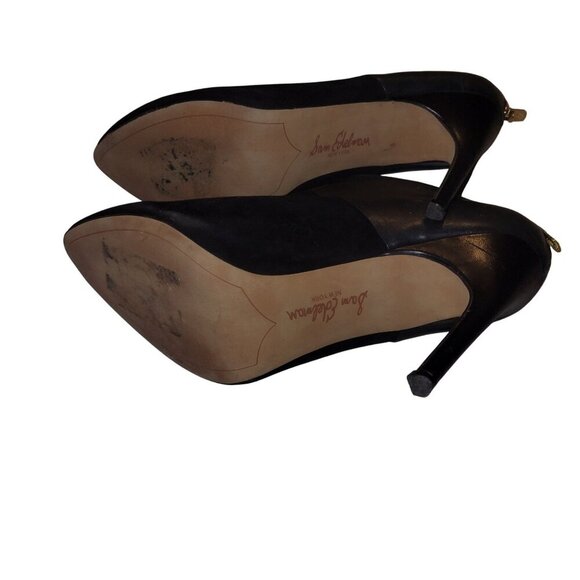 Sam Edelman Black Pointed-Toe Stiletto Ankle Booties With Gold Zipper Detail Wom - Picture 7 of 8